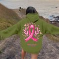 thumbnail image 4 of Oversized Sweatshirt for Women Pink Ribbon Print Cancer Awareness Hoodie Long Sleeve Fall Winter Pullover Tops (Green, S), 4 of 6