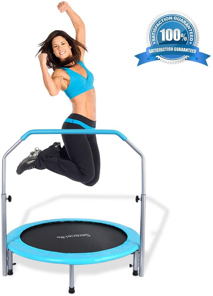 Blue Ages 13+ 40" in-home Mini Rebounder Trampoline with Adjustable Handrail 