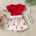 thumbnail image 2 of Bbay Girl Outfits Valentine's Day Fly Sleeve Ribbed Tops Hearts Print Shorts Kids Clothes Red 6 Months-12 Months, 2 of 6