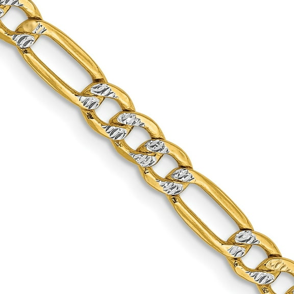 Primal Gold 14 Karat Yellow Gold 3.9mm Semi-solid Pave Figaro Chain