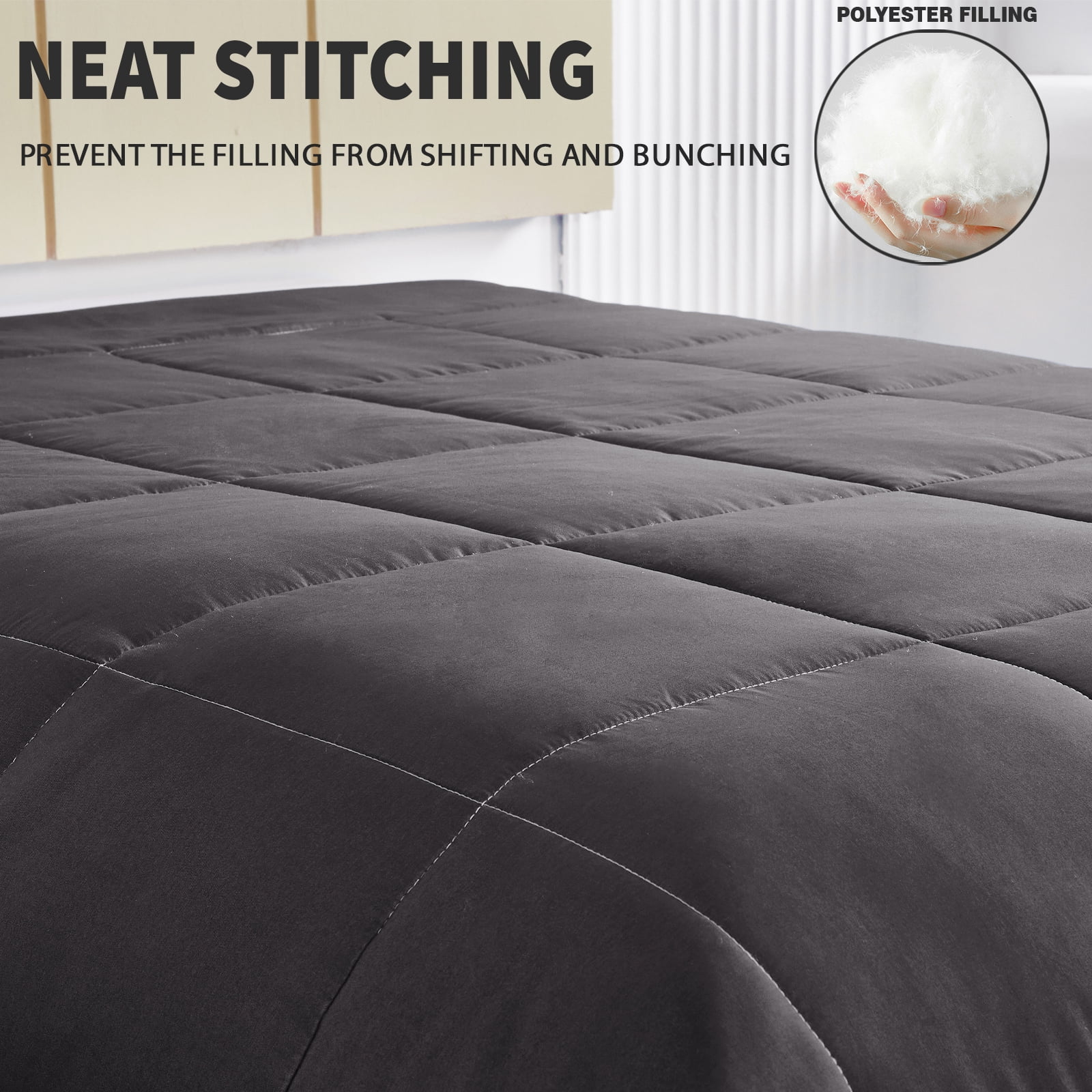 Exclusivo Mezcla Lightweight Reversible 3-Piece Comforter Set All Seasons, Down Alternative Comforter with 2 Pillow Shams, King Size, Grey