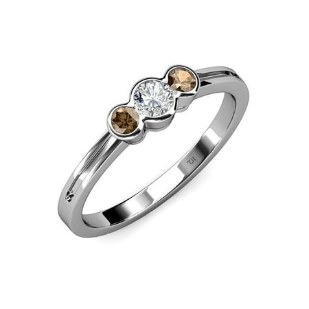 

Diamond (SI2-I1 G-H) and Smoky Quartz Three Stone Ring 0.49 ct tw in 14K White Gold.size 8.0