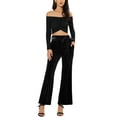 thumbnail image 2 of INSPIRE CHIC Women's Christmas Velvet Pants Halloween Tie Waist Stretchy Wide Leg Pants with Pockets S Black, 2 of 6