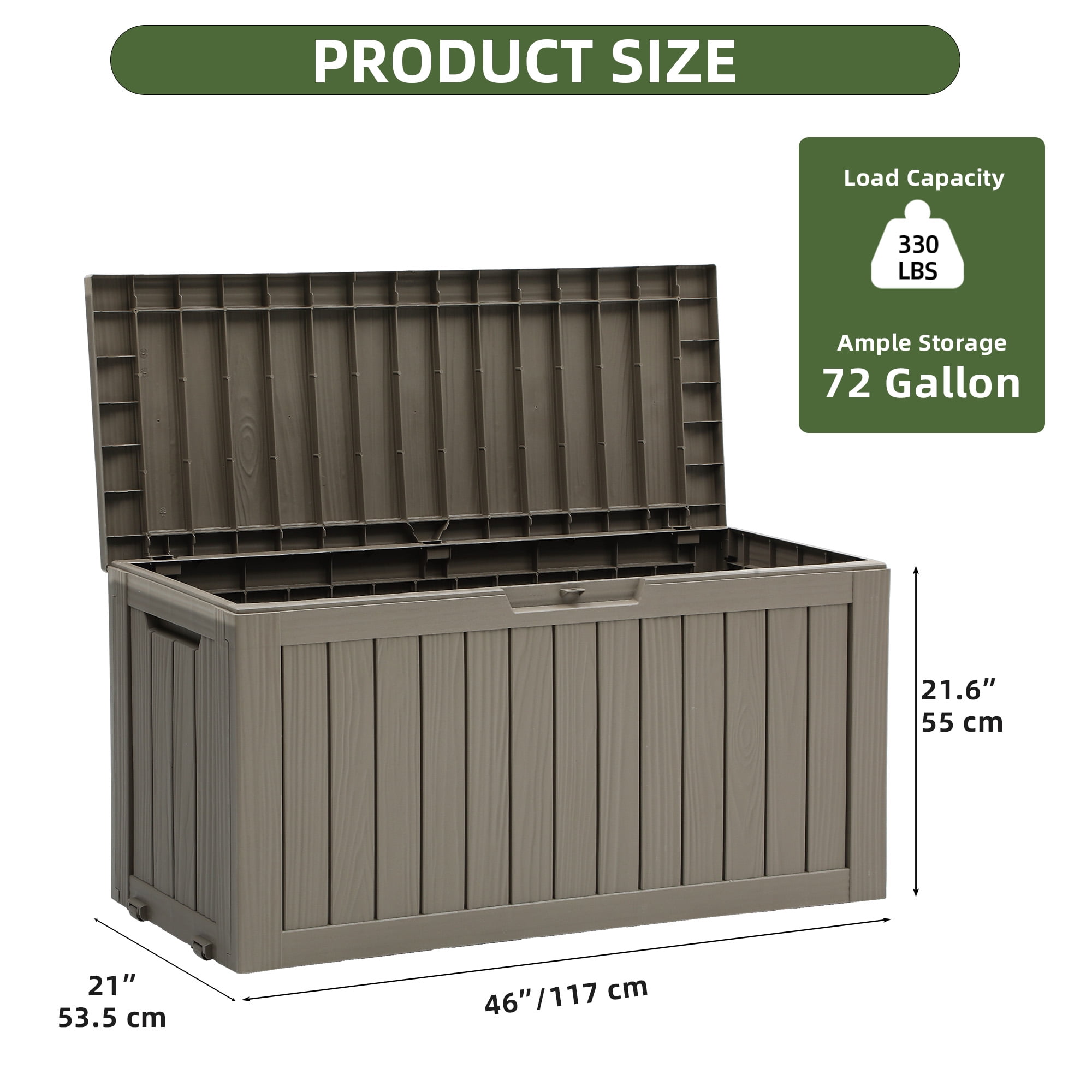 Uforic 72 Gallon Outdoor Resin Deck Box,Waterproof & Lockable Storage Box for Garden Patio, Light Brown