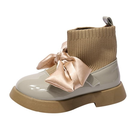 

MQLKF Girls Shoes Fashion Leather Boots Shoes Waterproof Leather Short Boots Non Slip Breathable Nude Boots Cute Stylish Lightweight Girls Shoes