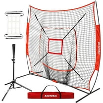 7'×7' Baseball Backstop Net Set, Baseball Softball Practice Net with Batting Tee, for Hitting Pitching Batting Catching with Bow Frame, Bonus Strike Zone
