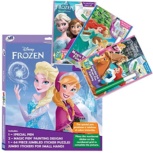 DISNEY'S Princess Magic Pen Painting Activity Books & Wall Art Set for Girls with ZIPPER BAG. Includes 3 Disney Princess & Frozen Coloring books & ...