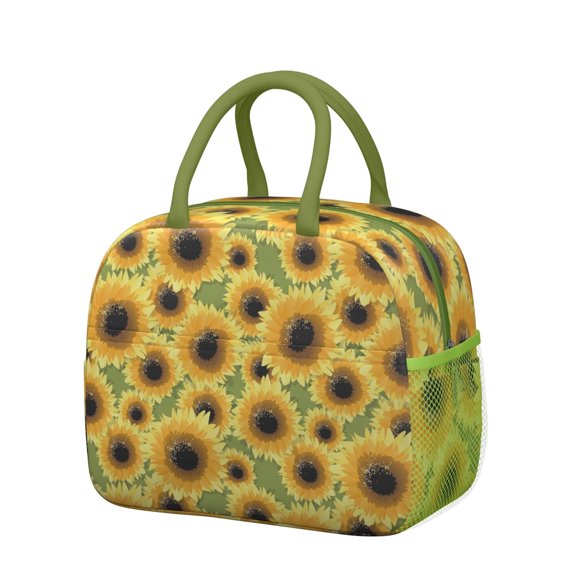Sac à Lunch Isotherme Tournesol Boho – Sac Isotherme Réutilisable avec Fermeture Éclair, Design Floral Rustique, Adapté pour Déjeuners de Bureau et Pique-Niques de Week-End