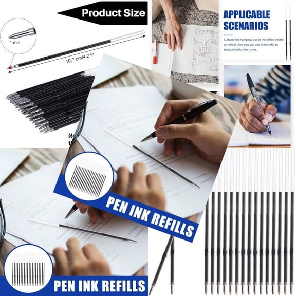 Retractable Ballpoint Pen Refills 30 Pieces 1mm Medium Point 4.2 Inch Black Ink Refills Smooth Writing for Click Pens