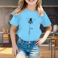 thumbnail image 2 of PMVFHDE Hauts à Manches Courtes pour Filles Mode Décontractée Imprimé Col Rond T-Shirt Ample Bleu Clair, 10-11 Ans, 2 of 4