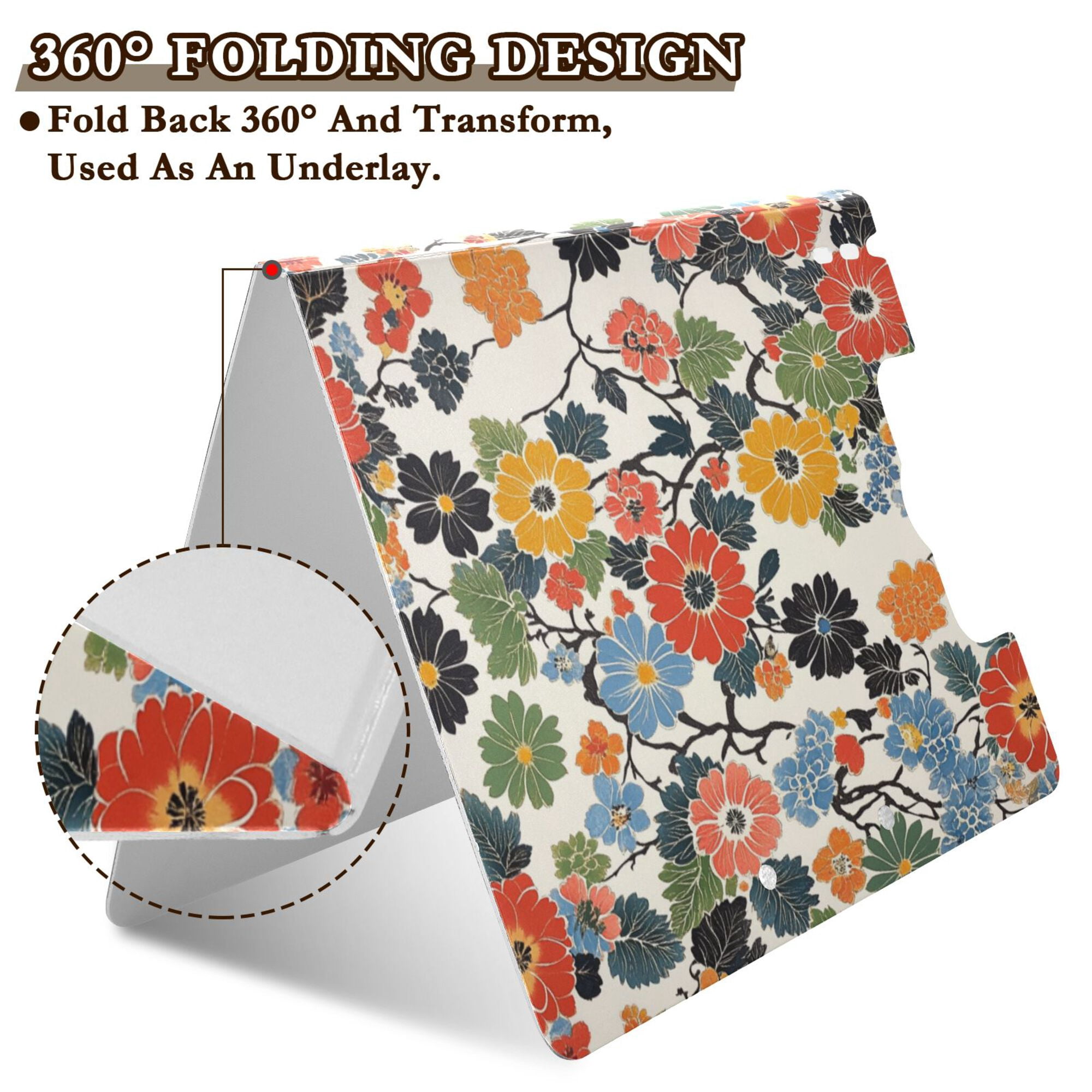 FORMRS A4 Clipboard Folder with Pen Holder Horizontal Foldable School Office Binder, Black Flowers Pattern