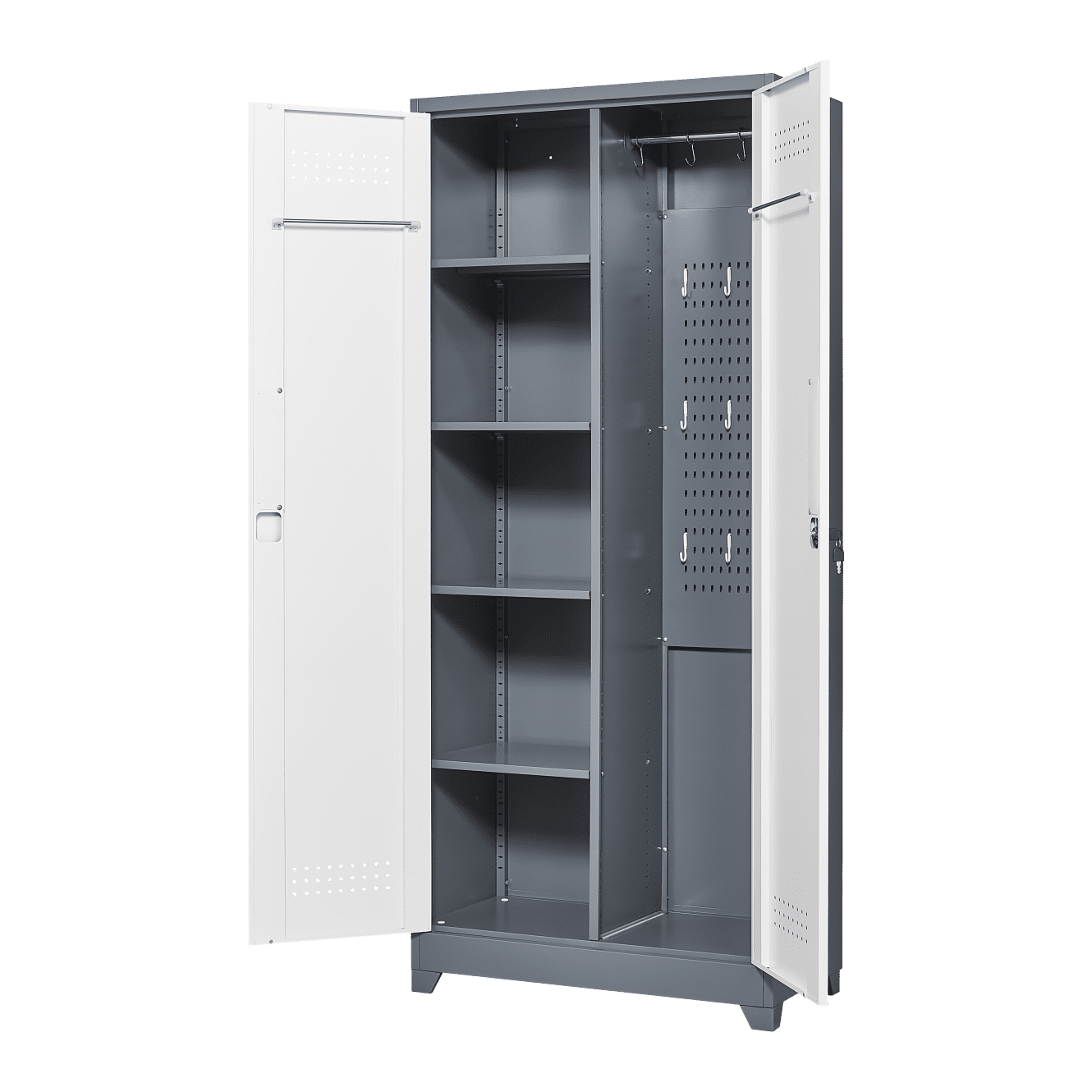 72'' Metal Garage Cabinet, Cleaning Tool Cabinets With Lockable Doors, High Broom Tool Storage Cabinets with Adjustable Shelves, for Kitchens, Offices, Shops, Grey+White