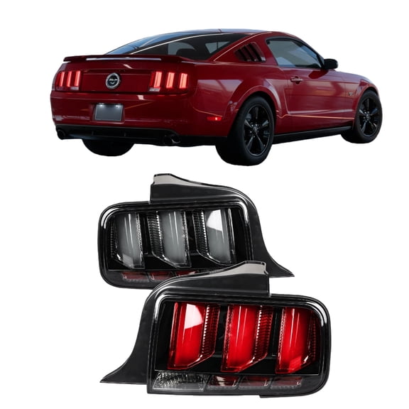 Full LED Sequential Tail Lights Compatible with 2005‑2009 Ford Mustang Base GT Smoked Black Housing Rear Brake Turn Signal Lamps