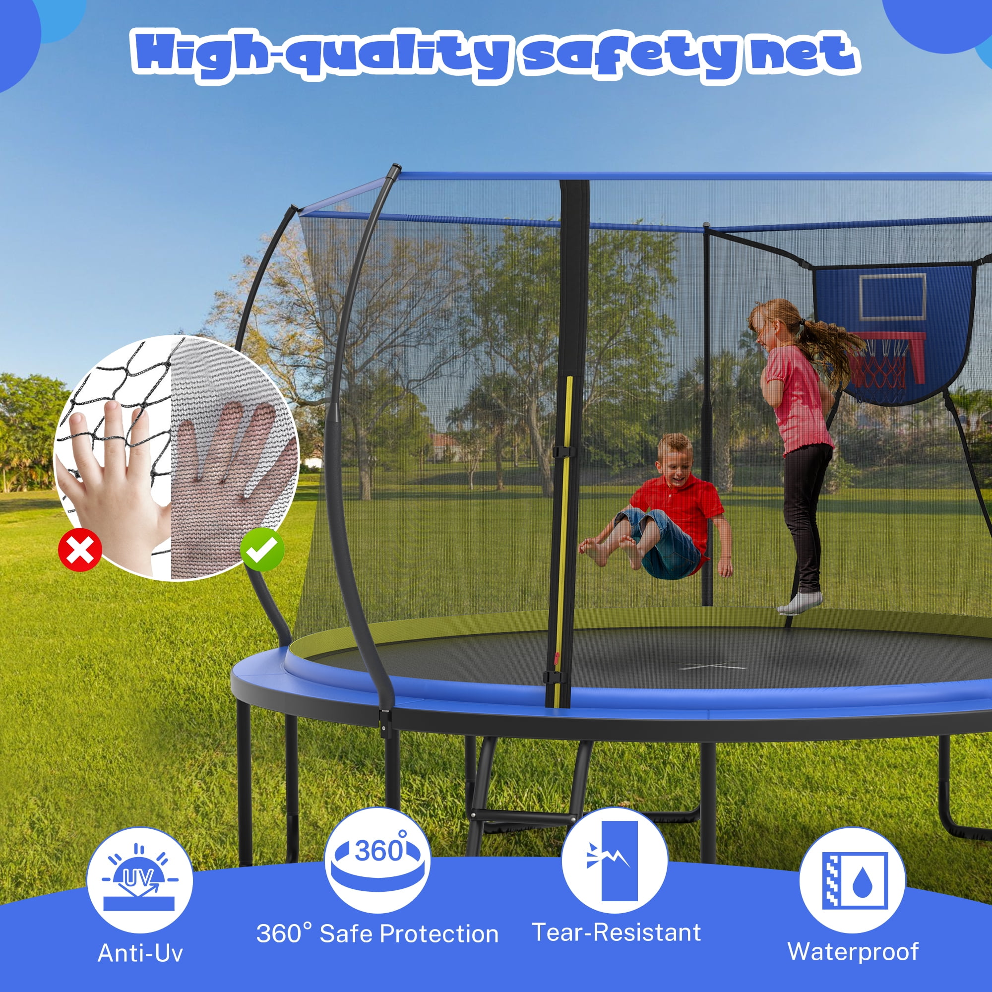 12FT Trampoline for Kids with No-gap Design, SHINPT Outdoor Trampoline with Basketball Hoop, 12FT Kids Trampoline with 1200LBS Capacity, Big Trampoline Outdoor for Backyard, Large Trampoline Outdoor