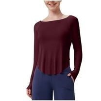 zbxnLI Women's Workout Tops Boat Neck Long Sleeve Shirts Soft Tank Basic Tees Athletic T-Shirts