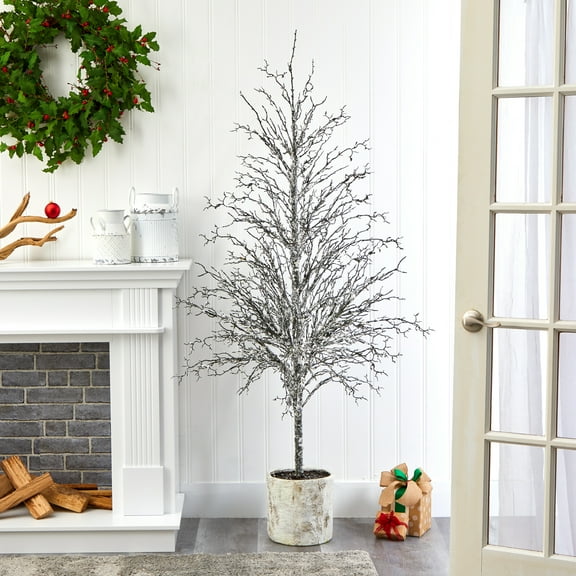 Nearly Natural 6' Snowed Twig Artificial Crhistmas Tree in Decorative Planter