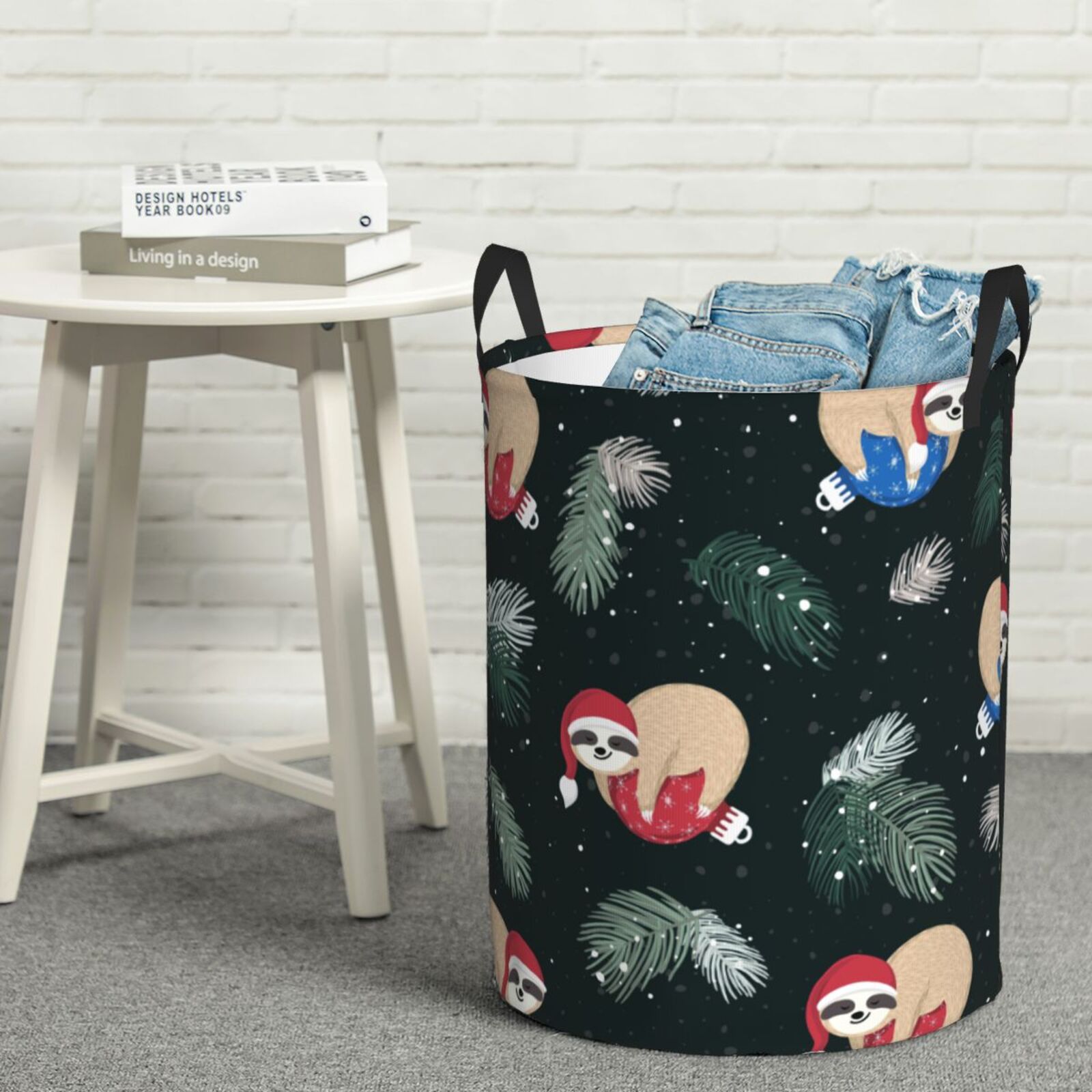 Picia Baby Sloths Sleeping Large Laundry Basket, Waterproof, Freestanding Laundry Hamper, Collapsible Tall Clothes Hamper with Extended Handles-Medium