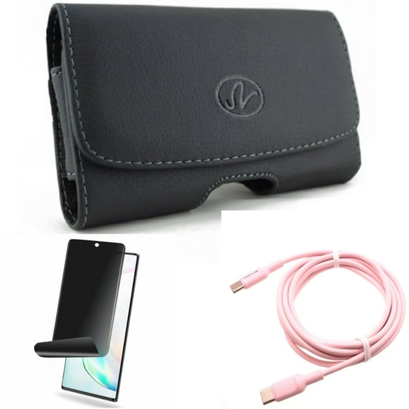 Case Belt Clip & Pink 10ft Long Cable & Privacy Screen Protector for Samsung Galaxy Note 20 (6.7") - Combo with Leather Swivel & USB-C to Type-C PD Fast Charger & TPU Film Anti-Peep