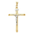 thumbnail image 2 of Precious Stars Jewelry 14k Two-tone Gold Crucifix Religious Pendant with 1.5-mm Flat Wheat Chain (16 inch), 2 of 3