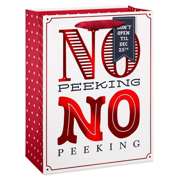 American Greetings 9 in. Medium Christmas White Gift Bag, No Peaking (1-Count)