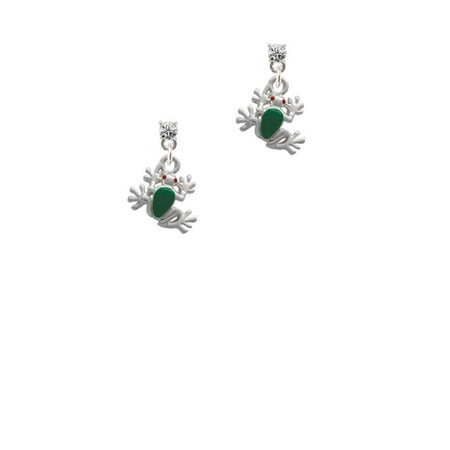 Avon Green Earrings - Silvertone Mini Green Tree Frog Clear Crystal Post Earrings