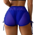 thumbnail image 3 of Womens Swimsuits Side Drawstring Mesh Cover Up Shorts Beach Cover Up Beach Wrap Bikini Wraps Cover Ups For Swimwear Ruffle Pants Bathing Suit For Women ,Blue, 3 of 9