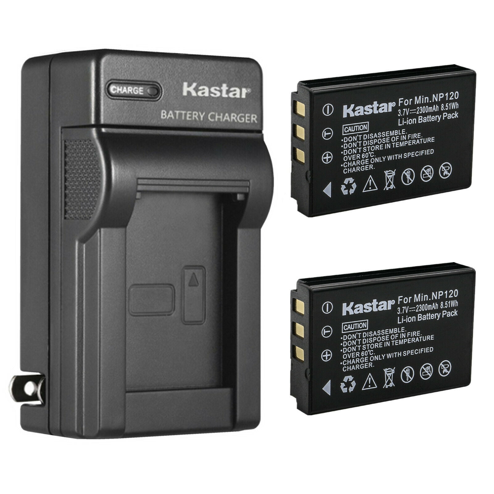 Kastar 4-Pack Battery and AC Wall Charger Replacement for Minolta NP-120 Battery, Minolta MN80NV, MN88NV, MN90NV, MN200NV, MN220NV 1080p Full HD, MN4K40NV 4K Ultra HD 30 MP IR Night Vision Camcorder