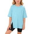 thumbnail image 2 of Girls T Shirts Kids Tunic Tops Split Hem Short Sleeve T Shirt Casual Round Neck Blouse Soft Tee for Kids Toddler, 2 of 5