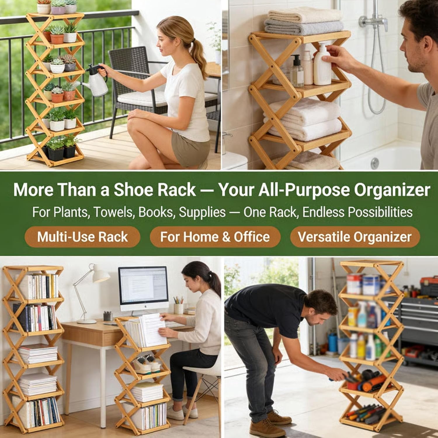 9-Tier No-Assembly Bamboo Folding Shoe Rack – Accordion Corner Shoe Shelf, 10+ Pairs Capacity, Slim Vertical Storage for Entryway, Closet & Dorm