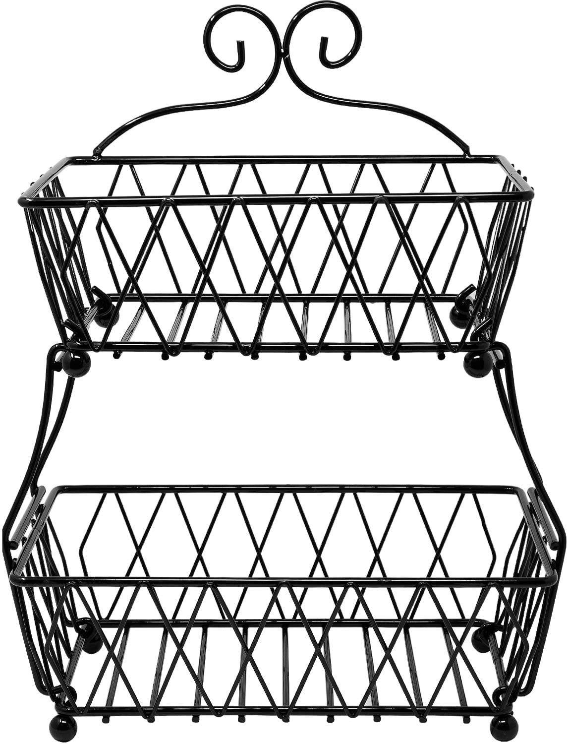 Fruit Basket Display Stand, 2-Tier, Counter Storage Antique Metal
