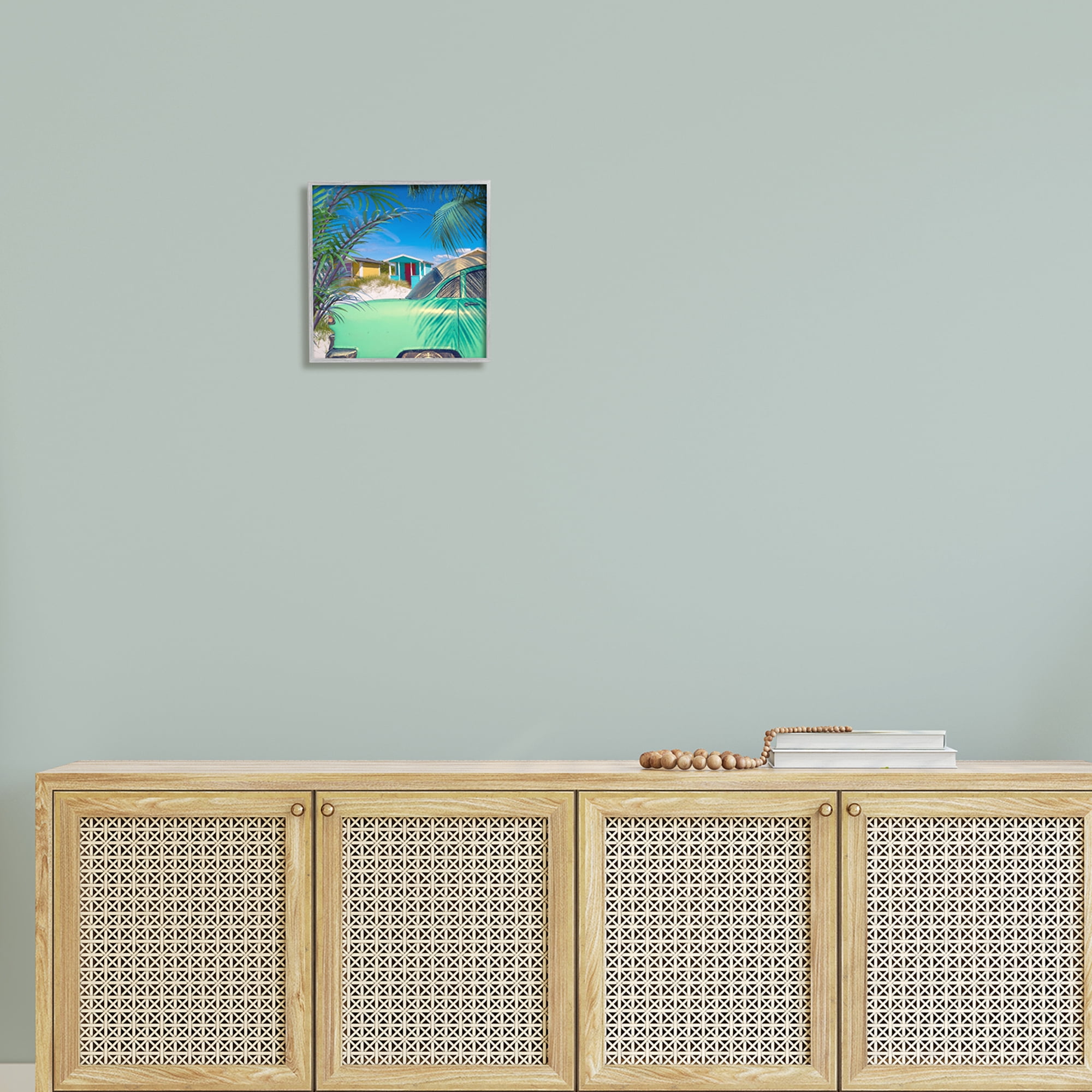 Stupell Vintage Car Coastal Vacation Cottages Landscape Photography Gray Framed Art Print Wall Art