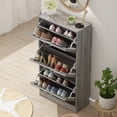thumbnail image 3 of Shoe Storage Cabinet with 3 Flip Drawers, Slim Shoe Cabinet for Entryway, Hidden Shoe Organizer, Wooden Narrow Shoe Rack Cabinet with Removable Shelf, Louver Door, Grey, 3 of 14