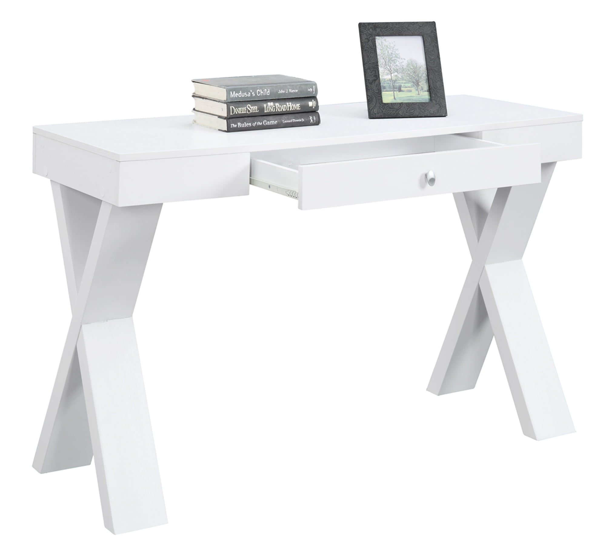 Easyfashion Corner Writing Desk with Storage Drawer, White