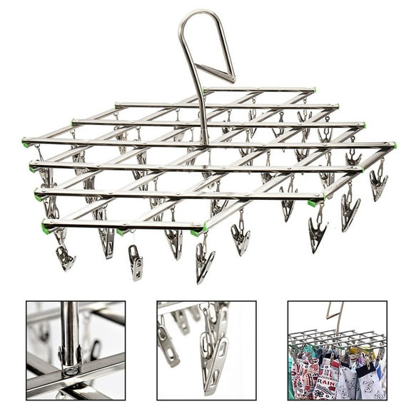 35 PegsDrying Rack with Clips Folding Stainless Steel Clothes Drying Rack Sock Hanger