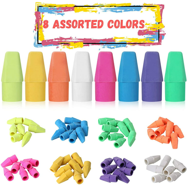 Mr. Pen- Pencil Erasers Set, 6pc Pink Erasers and 60pc Pencil Top Erasers 