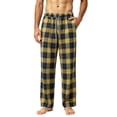 thumbnail image 2 of Mens Cotton Plaid Pajama Pants Casual Elastic Waist Drawstring Soft Baggy Wide Leg Lounge Pants Khaki L, 2 of 6