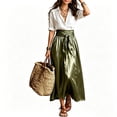 thumbnail image 2 of RFQWOVSR Women's Color Block V Neck Blouse Belted A Line Flowy Midi Skirt 2 Piece Set Boho Casual Summer Dress Outfit XL, 2 of 5