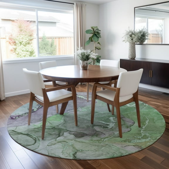 Addison Rugs Chantille Indoor/Outdoor Contemporary Watercolors Green Washable Round Rug, 8' x 8'