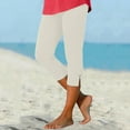 thumbnail image 2 of CHENHANN Women Capri Leggings 2026 Casual Button Design Knee Length Crop Trousers Summer Pants For Women Comfy Stretchy Leggings Beige Capri Pants For Women, 2 of 9