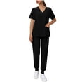 thumbnail image 2 of Hogleaql Scrubs for Women Sets V Neck Short Sleeve Jogger Suits with Pockets Nurse Tops & Cargo Pant Nurse Uniform Casual Workwear Sets Black 2XL, 2 of 9