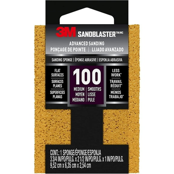 3M 20908-100 100 Grit Sandblaster Bare Surface Sanding Sponge Block