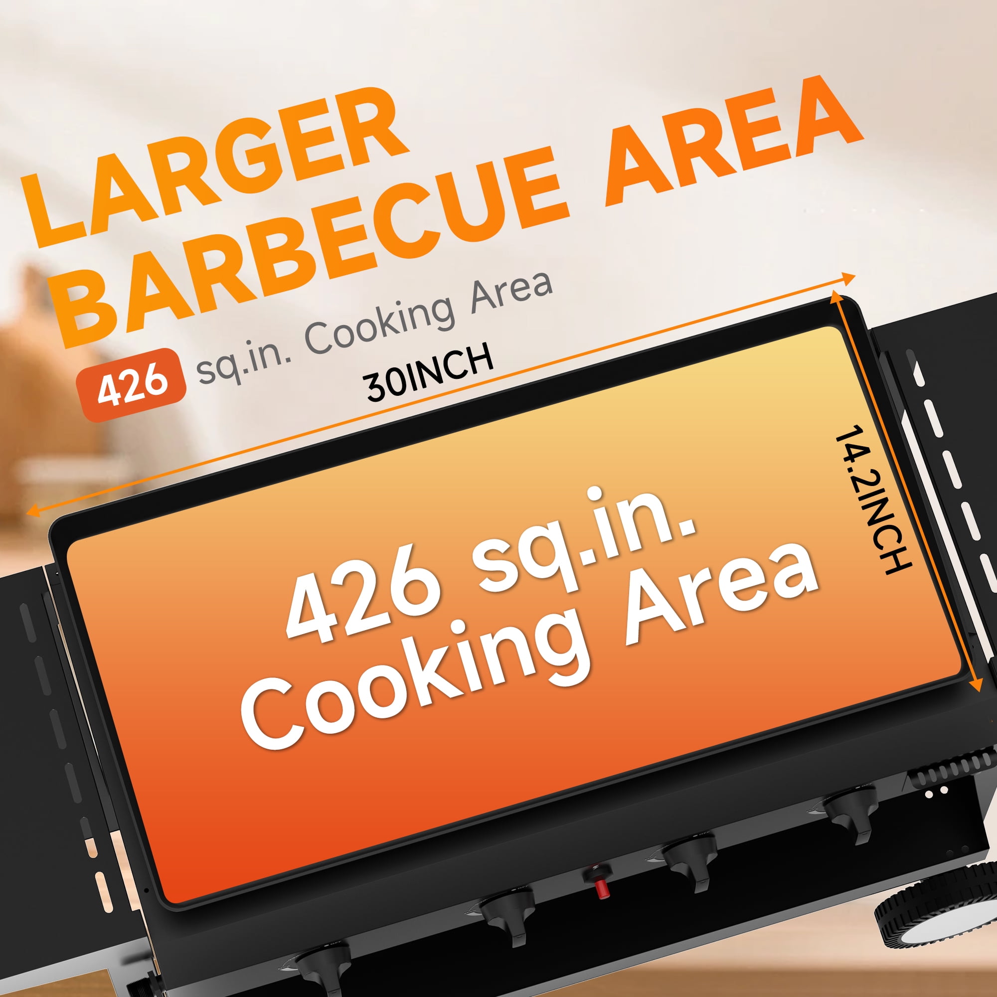SKOK 30'' Portable 4-Burner Flat Top Gas Griddle with Hood, 60,000 BTU Outdoor Propane Griddle Station, 426 Sq. In. Cooking Surface & Side Shelves for BBQ, Camping, Tailgating, Black