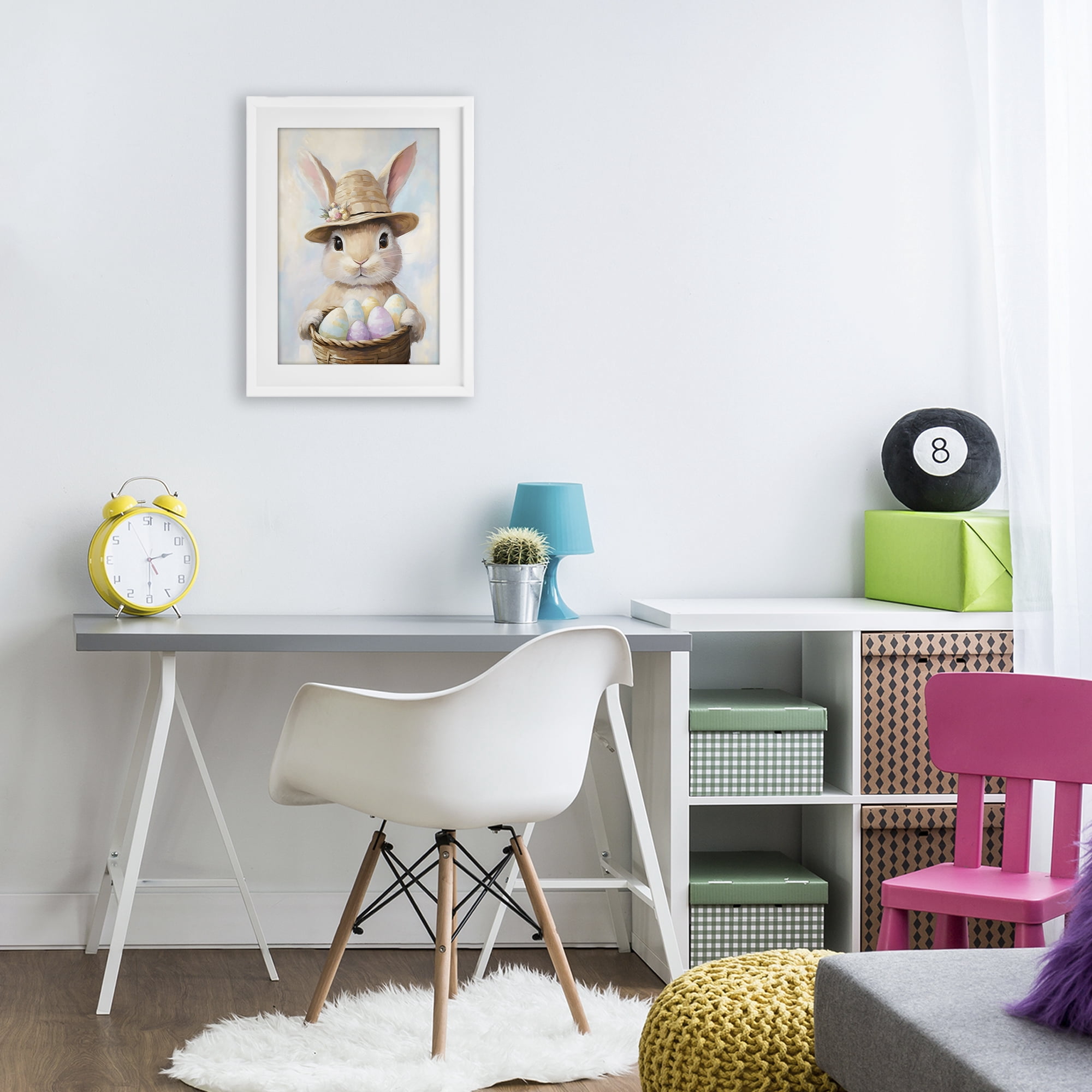 Stupell Industries Bunny with Easter Egg Basket White Framed Print Under Glass, design by The Prints Vibe