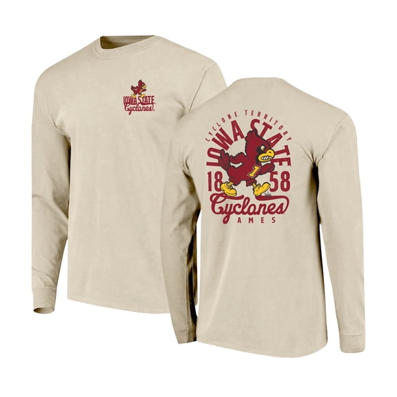 Men's Natural Iowa State Cyclones Comfort Colors Mascot Overlay Long Sleeve T-Shirt