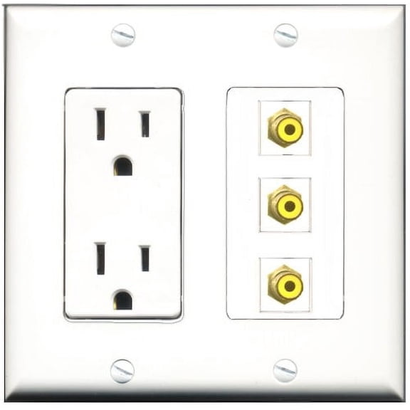 RiteAV - 15 Amp Power Outlet 3 Port RCA Yellow Decorative Wall Plate