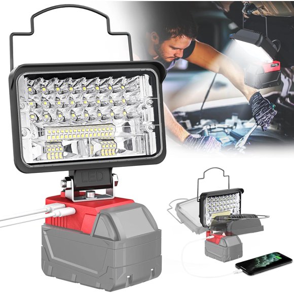 shiyou-LED Work Light for Milwaukee 18v Battery, 40W 4000Lumens LED Flood Light for 18v Battery Powered, Cordless Underhood Work Light with USB & Type-C Charging for Workshop, Camping, Outdoor, Emerg