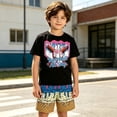 thumbnail image 2 of Boys Baseball All Day Ice Cream Print 2-Piece Outfit, Short Sleeve Graphic T-Shirt and Colorful Ice Cream Pattern Shorts Set, Casual Summer Wear for Kids(Black,7-8 Years), 2 of 4