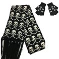 thumbnail image 1 of Conjunto de guantes y bufanda con flecos negros para hombre y mujer, pañuelo con patrón de calavera y esqueleto de Navidad, bufanda única para fiesta de invierno, 1 of 4