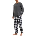 thumbnail image 2 of INSPIRAR CHIC Conjunto de Pijamas de Dos Piezas de Manga Larga de Color Sólido para Hombre con Patrón de Cuadros 2XL Negro Blanco, 2 of 5