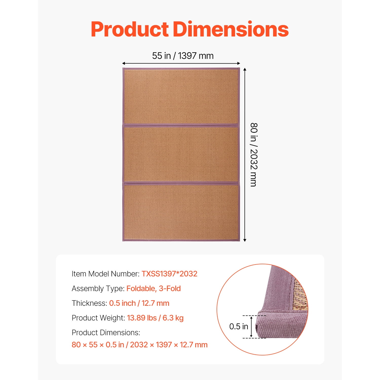 KFFKFF's Tatami Mat from Japan, Measuring 80 x 55 inches, Foldable and Crafted from Authentic Rattan, Features Non-Slip and Simple-to-Clean Surface, Ideal Summer Sleeping Mat with Breathability